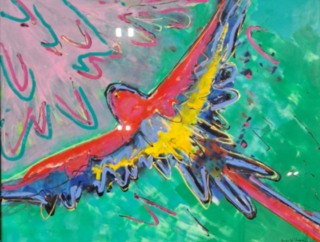 Acryl schilderij, Maya Wildevuur, Papagaai, 1994